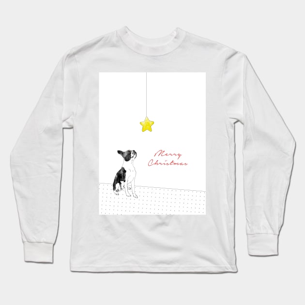 A Boston Terrier Christmas Long Sleeve T-Shirt by Ludwig Wagner